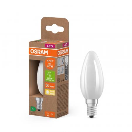 Osram E14 LED Kerzenlampe CLASSIC besonders effizient Frosted 2,2W wie 40W 2700K warmweißes Licht - Sehr gute Energieeffizienz